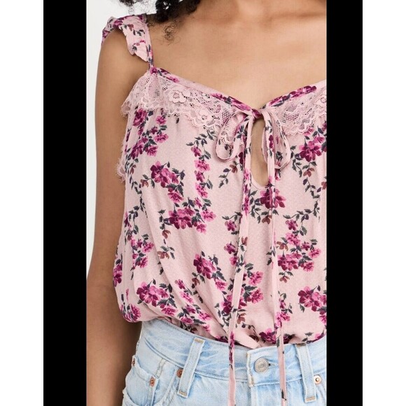 Free People Take It Away Floral Sleeveless Bodysuit Women M Pink‎ Boho Lace NWT - Picture 11 of 12